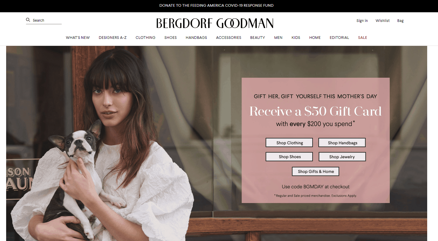 Bergdorf Goodman优惠码2024 BG母亲节正价服饰鞋包每满$200立返$50礼卡最高返$2500礼卡